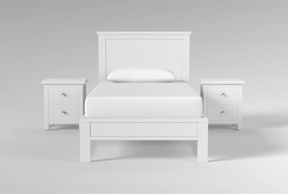 Larkin White Twin Wood Panel 3 Piece Bedroom Set With 2 Nightstands