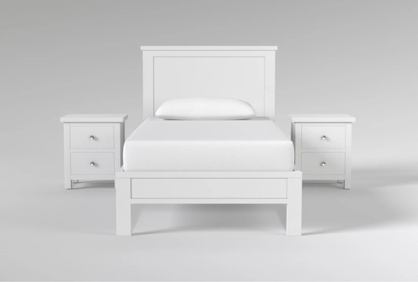 Larkin White Twin Wood Panel 3 Piece Bedroom Set With 2 Nightstands - 360