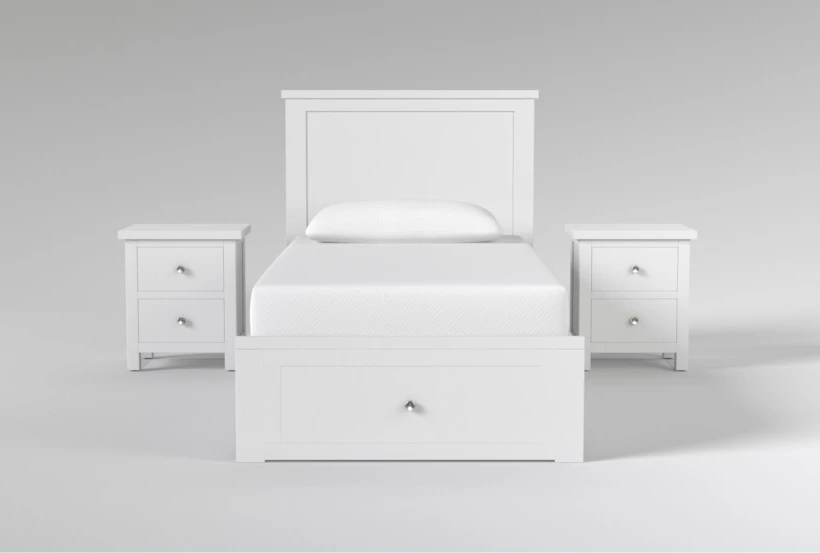 Larkin White Twin Wood Storage 3 Piece Bedroom Set With 2 Nightstands - 360