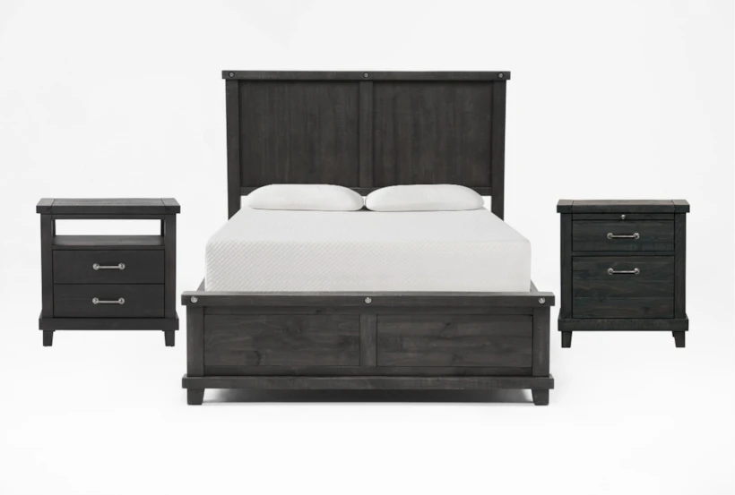 Jaxon Espresso California King Wood Panel 3 Piece Bedroom Set With Nightstand & Open Nightstand - 360