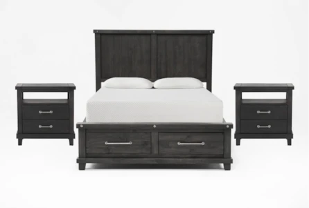 Jaxon Espresso California King Storage 3 Piece Bedroom Set With 2 Open Nightstands