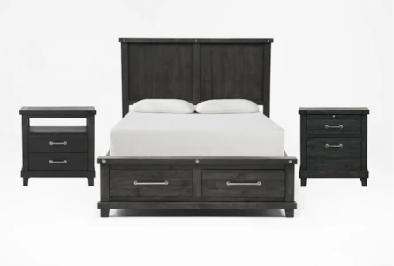 Jaxon Espresso King Storage 3 Piece Bedroom Set With Nightstand + Open Nightstand