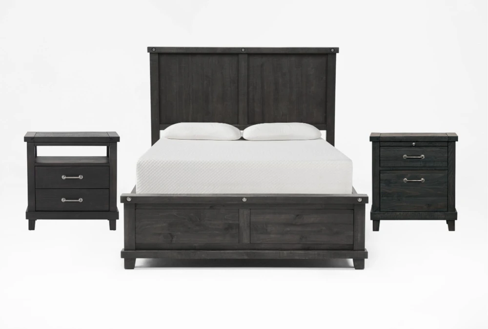 Jaxon Espresso Full Wood 3 Piece Bedroom Set With Nightstand & Open Nightstand