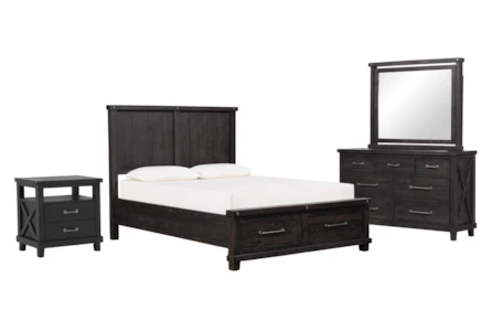 Jaxon Espresso California King Storage 4 Piece Bedroom Set With Open Nightstand