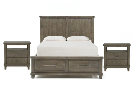 Jaxon Grey California King Storage 3 Piece Bedroom Set With 2 Open Nightstands