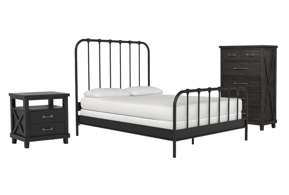 Knox California King Metal 3 Piece Bedroom Set With Jaxon Chest Of Drawers + Open Nightstand