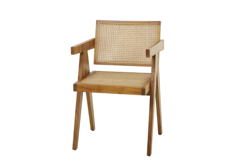 Light Teak Cane Accent Chair - 360