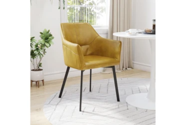 Faux Leather Yellow Arm Chair Dining Chair Set Of 2