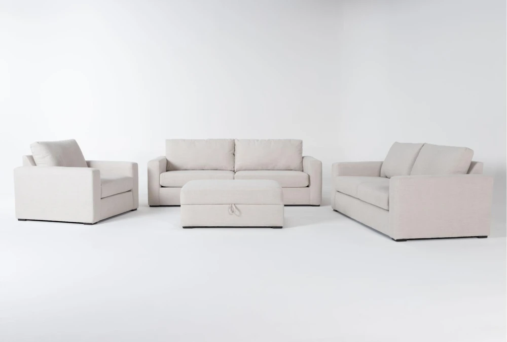 Araceli II Sand 4 Piece 95" Queen Sleeper Sofa, Loveseat, Chair & Storage Ottoman Set