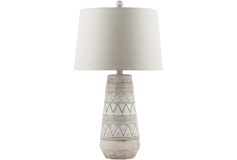 26 Inch White + Natural Boho Southwest Pattern Table Lamp