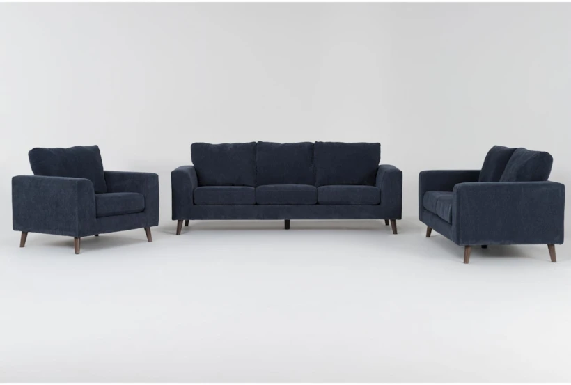 Canela II Midnight Blue 3 Piece Sofa, Loveseat & Chair Set - 360