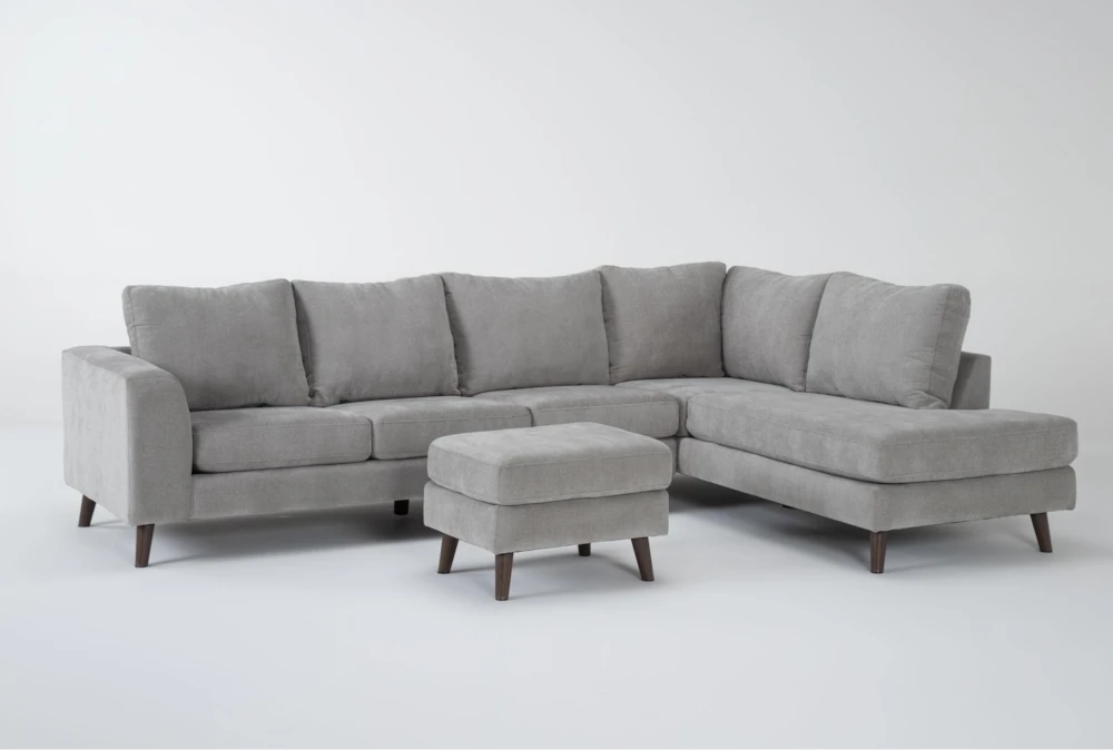 Canela II Dove 114" 2 Piece Sectional with Right Arm Facing Corner Chaise & Ottoman