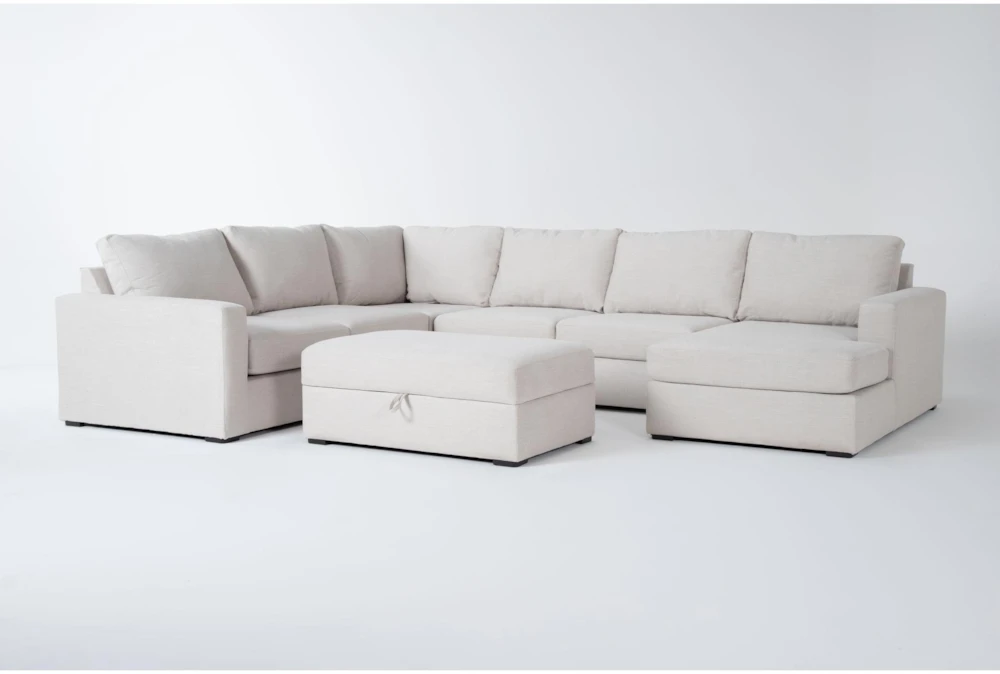 Araceli II Sand 140" 4 Piece Sectional with Right Arm Facing Chaise & Storage Ottoman