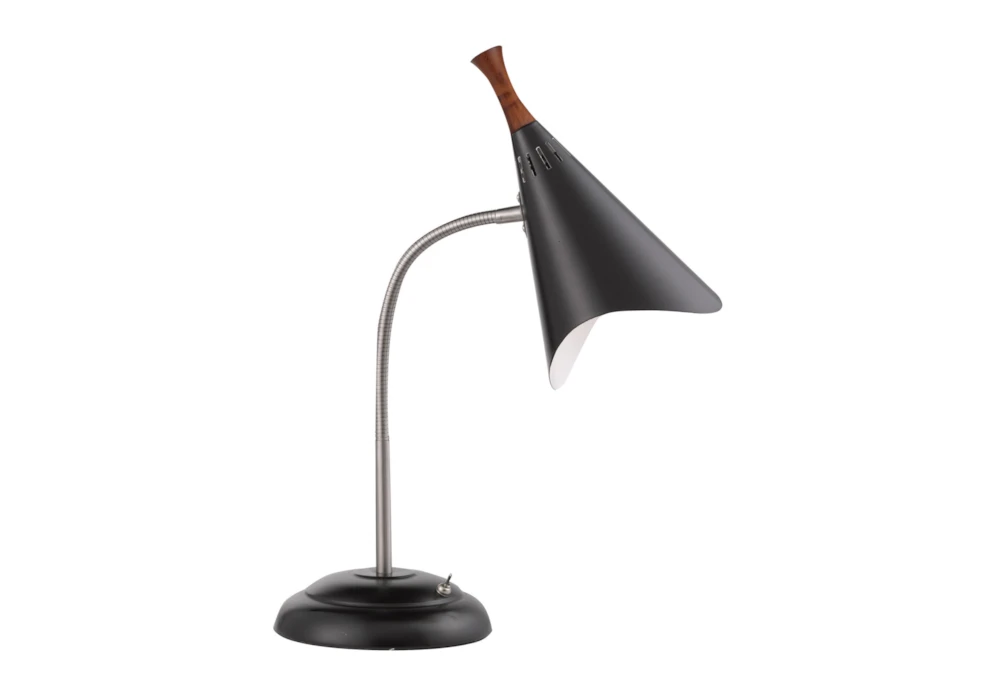 19 Inch Black Steel + Wood Tip Gooseneck Desk Task Lamp