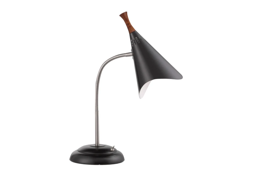 19 Inch Black Steel + Wood Tip Gooseneck Desk Task Lamp - 360