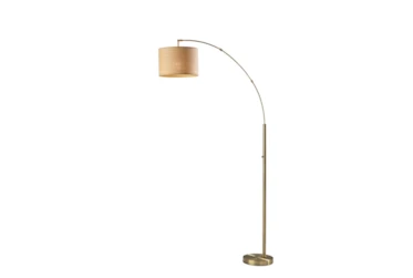 74 Inch Antique Brass + Natural Woven Paper Shade Arc Floor Lamp