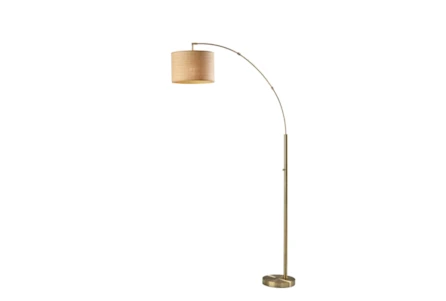 74 Inch Antique Brass + Natural Woven Paper Shade Arc Floor Lamp - Main
