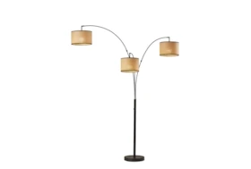 82 Inch Black + Natural Woven Paper Adjustable 3 Arm Arc Lamp