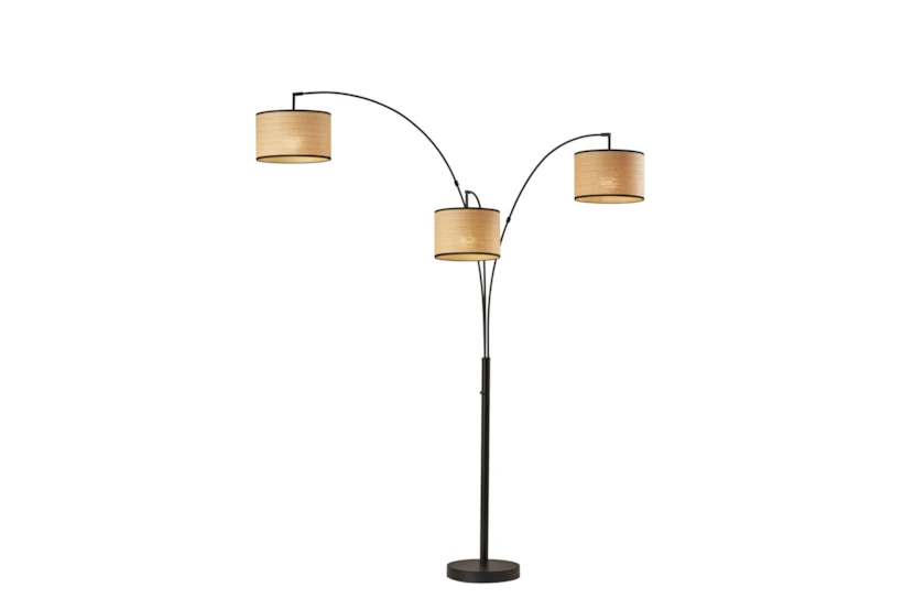 82 Inch Black + Natural Woven Paper Adjustable 3 Arm Arc Lamp - 360