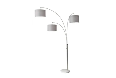 82 Inch Brushed Steel + Grey Textured Fabric Adjustable 3 Arm Arc Lamp