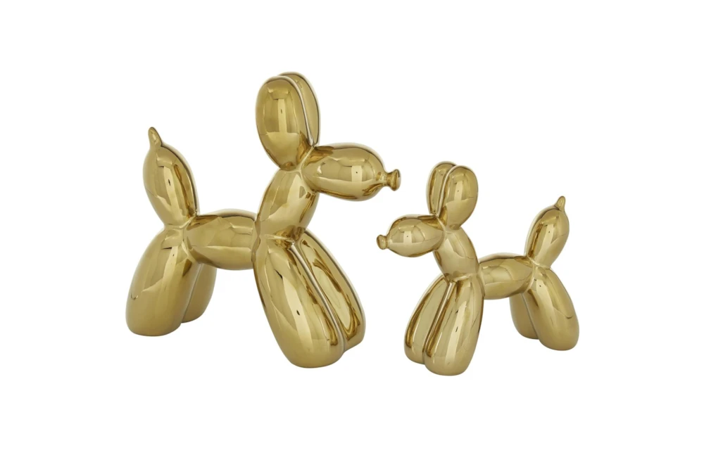 7 + 9 Inch Gold Ceramic Balloon Dog Sculpture Set Of 2