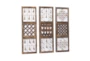 12X36 Brown Wood Intricately Carved Geometric Wall Decor With Bells Set Of 3 - Front