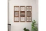 12X36 Brown Wood Intricately Carved Geometric Wall Decor With Bells Set Of 3 - Room