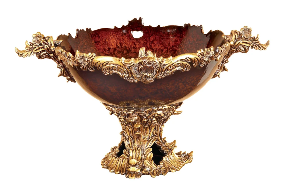 19 Inch Gold Polystone Intricate Carved Decorative Bowl