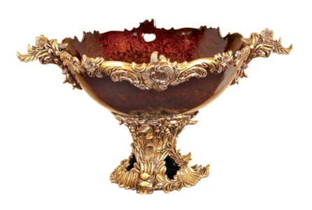 19 Inch Gold Polystone Intricate Carved Decorative Bowl - Main