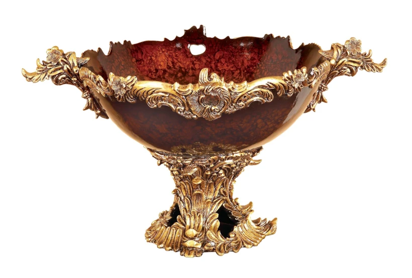 19 Inch Gold Polystone Intricate Carved Decorative Bowl - 360