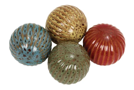 4 Inch Multi Colored Ceramic Orbs & Vase Filler With Grooves Set Of 4 - Main