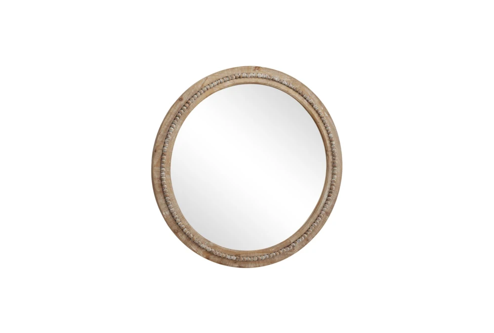 36X36 Light Brown Wood Beaded Frame Wall Mirror With Distressing