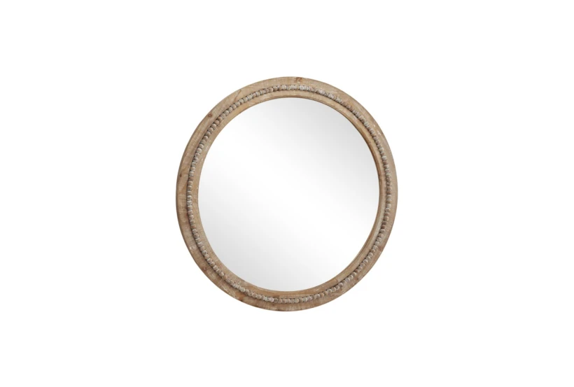 36X36 Light Brown Wood Beaded Frame Wall Mirror With Distressing - 360
