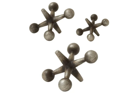 5, 7, + 9 Inch  Silver Metal Jack Sculpture Set Of 3 By Cosmoliving