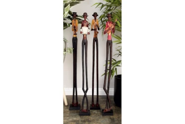 40 Inch Brown Polystone Tall Long Legged Jazz Band Musician Sculpture With Black Base Stand Set Of 4
