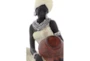 10 Inch Cream Polystone Sitting African Woman Sculpture With Red Water Pot - Detail
