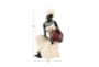 10 Inch Cream Polystone Sitting African Woman Sculpture With Red Water Pot - Front