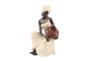 10 Inch Cream Polystone Sitting African Woman Sculpture With Red Water Pot - Signature