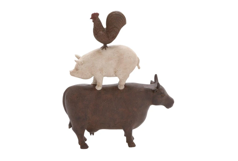 14 Inch Brown Polystone Farmhouse Farm Animal Sculpture - 360