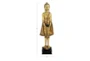 54 Inch Gold Resin Meditating Buddha Sculpture With Engraved Carvings And Relief Detailing - Front