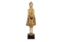54 Inch Gold Resin Meditating Buddha Sculpture With Engraved Carvings And Relief Detailing - Signature