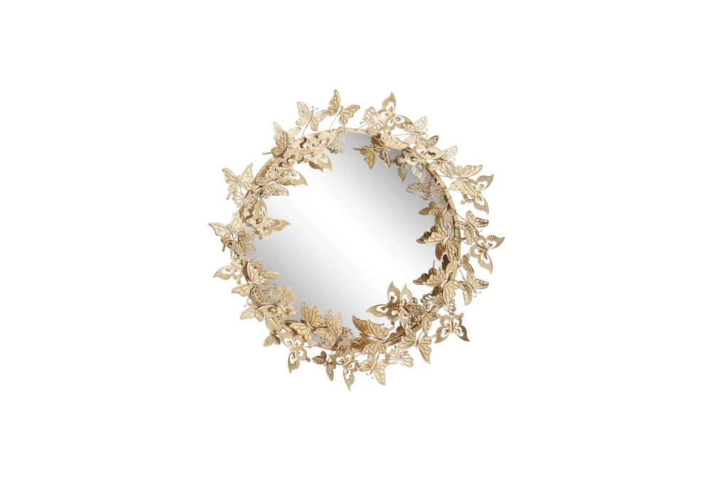 28X28 Gold Metal Round 3D Butterfly Wall Mirror