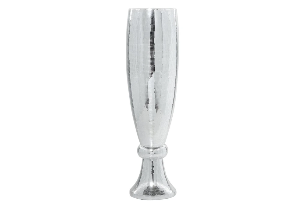 13X48 Silver Polystone Glam Vase With Mosaic Mirror Inlay