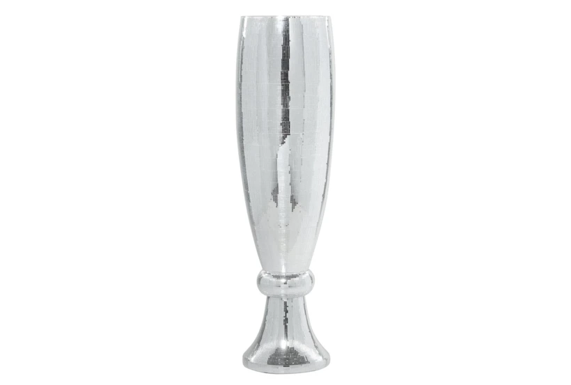 13X48 Silver Polystone Glam Vase With Mosaic Mirror Inlay - 360
