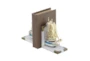 9 Inch White Wood Coastal Sail Boat Bookends Set Of 2 - Front