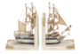 9 Inch White Wood Coastal Sail Boat Bookends Set Of 2 - Signature