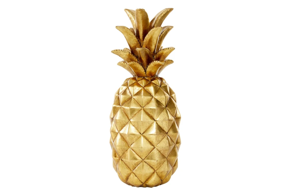 14 Inch Gold Polystone Pineapple Fruit Sculpture
