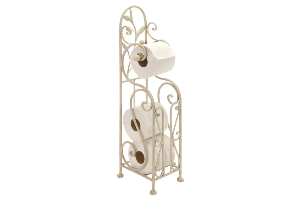 24 Inch Cream Metal Scroll Toilet Paper Holder With Space To Hold 3 Rolls