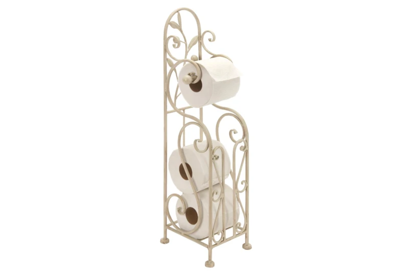 24 Inch Cream Metal Scroll Toilet Paper Holder With Space To Hold 3 Rolls - 360