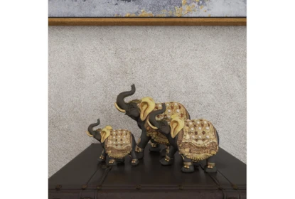5, 6, + 7 Inch Gold Polystone Eclectic Elephant Sculpture Set Of 3 - Room